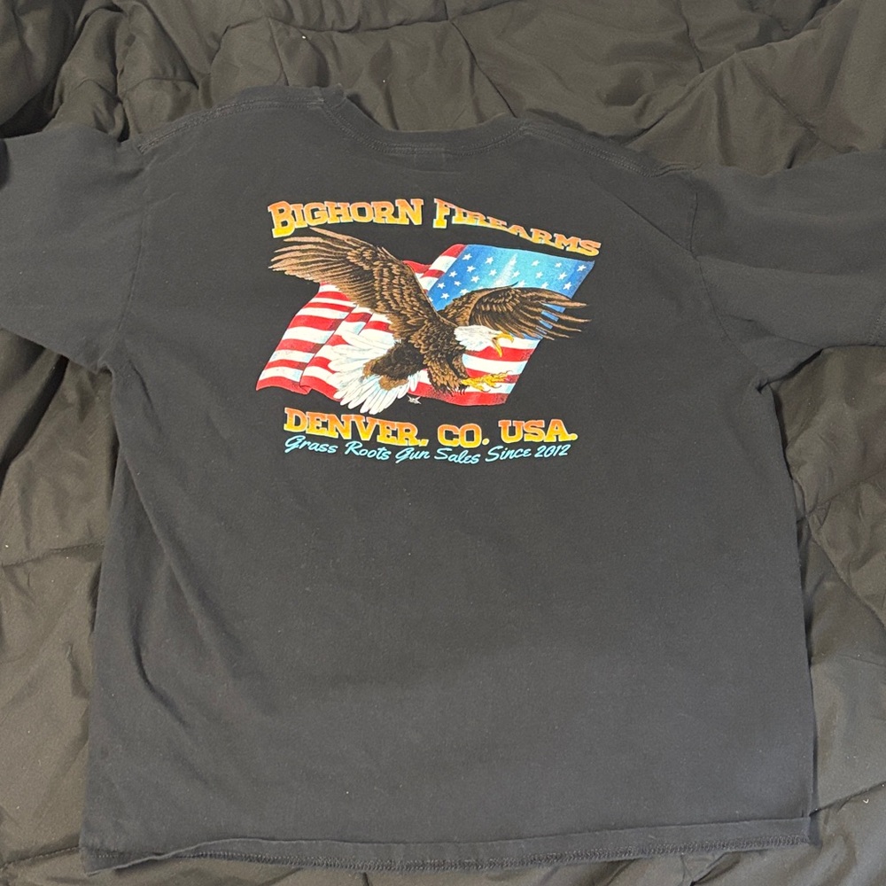 Gildan Black Tee with Eagle and Flag Graphic